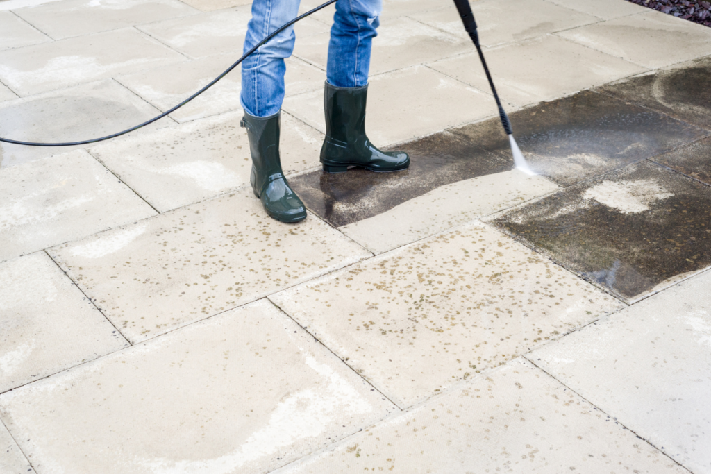 pressure washing porcelain patio