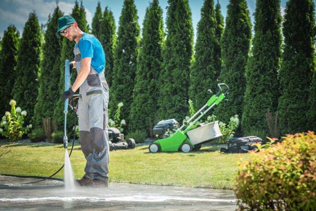 pressure washing porcelain patio
